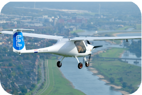 Two-seat electric trainer aircraft in flight
