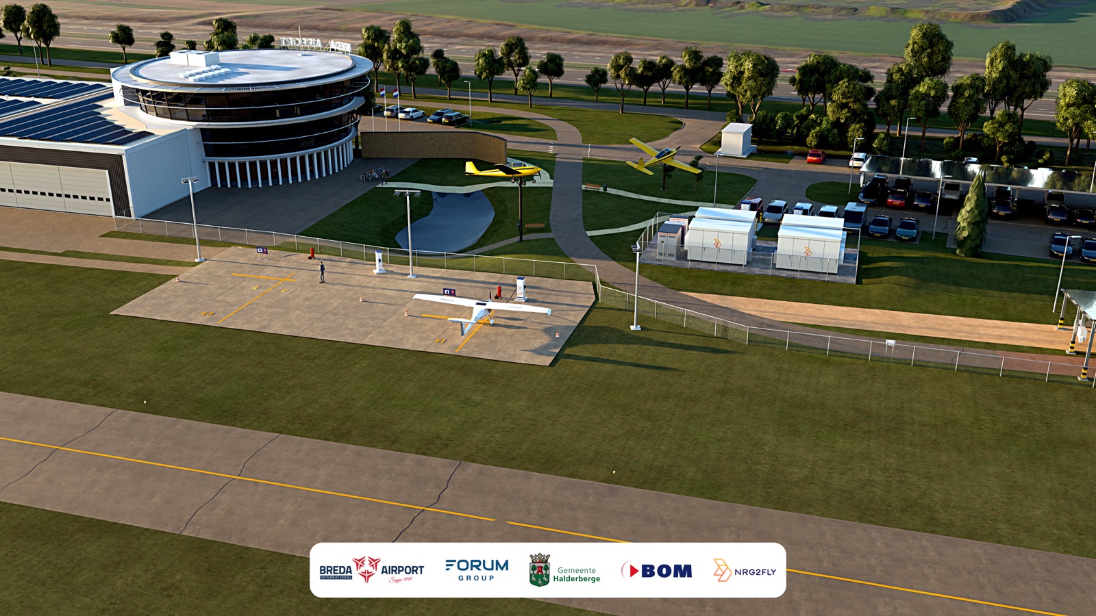Impression: charging spot for electric aircraft near the terminal
