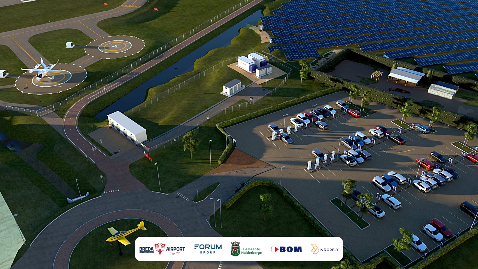 Impression: possible public charging station, solar panels and battery storage